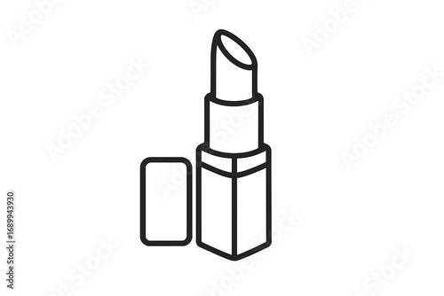 Lipstick outline icon. Line art vector of makeup product. Beauty, cosmetic and fashion concept. Minimalist glamour symbol for graphic and web design. Isolated illustration.