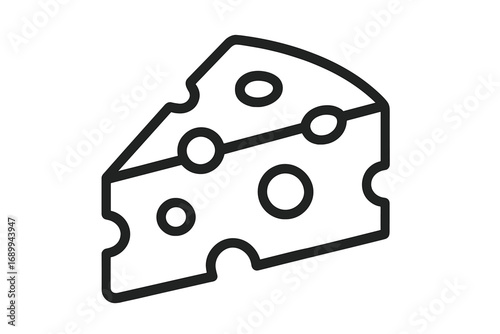 Cheese outline icon for graphic and web design. Vector cartoon illustration. Swiss cheese wedge. Dairy food symbol for apps, adverts, cards, menus or gourmet recipes.