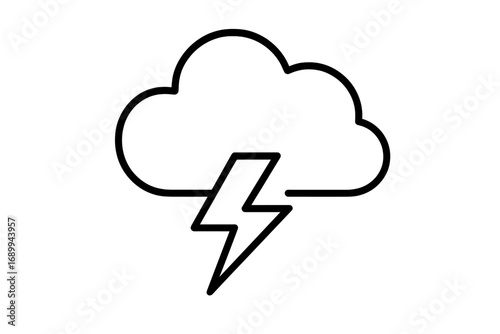 Weather forecast icon with lightning bolt and cloud. Thunderstorm, storm and electricity symbol. Vector outline graphic for apps and web. Metaphor for power, energy and danger.