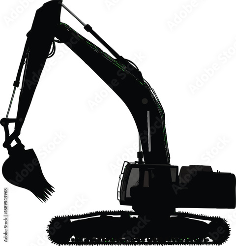 Black Silhouette of an Excavator on White Background