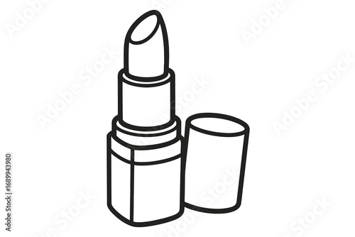 Lipstick vector icon. Line art cosmetic glamour symbol. Makeup beauty product illustration. Open lipstick tube with cap. Fashion lip care drawing for web design, apps, ads.