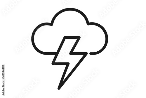 Thunderstorm icon lightning bolt symbol. Weather forecast sign. Storm cloud with flash. Concept of power, energy, electricity, danger. Outline vector illustration for apps, web.