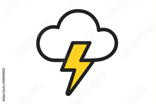 Thunderstorm icon vector illustration. Cloud with lightning bolt symbol. Simple flat design for weather forecast app, web. Concept of power, energy, electricity, storm, flash.