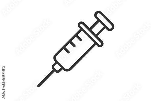 Syringe icon vector graphic. Medical injection, vaccine, vaccination concept. Health care, medicine, immunization symbol. Hypodermic needle for dose, drug, treatment, flu shot.