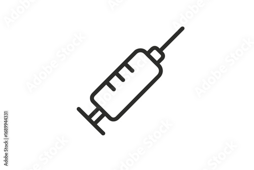 Syringe line icon. Medical injection concept. Vector for vaccine, vaccination, immunization. Minimalist symbol for healthcare, medicine, treatment, shot, dose. Simple flat design.