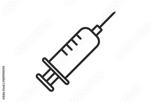 Syringe icon vector illustration. Medical injection and vaccination concept. Minimalistic line art for healthcare, medicine, and hospital graphics. Vaccine shot and treatment.