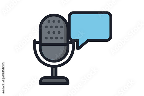 Podcast microphone speech bubble vector icon. Concept for broadcasting, interview, journalism, stand up comedy. Voice recording, audio message, communication, dialogue, talk show.