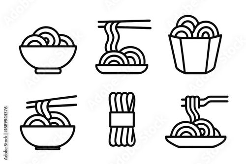 Noodle Line Icon Pack, Minimalist Linear Noodles Pictograms for Web Design, Apps, Banners, Social Media, Cards, Vector Cartoon Illustration Set