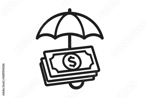 Money protection concept. Financial security and insurance icon. Dollar bills under umbrella. Savings safety, investment secure, wealth management vector illustration. Finance crisis.