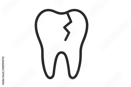 Cracked tooth icon. Broken tooth line symbol for dental clinic. Toothache, caries, decay problem concept. Dentistry, stomatology, oral health. Vector outline illustration.