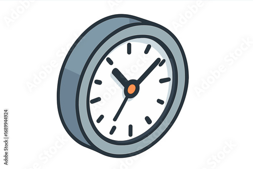 Clock isometric icon for web design. Time symbol in 3d. Vector cartoon illustration of a watch face with hands. Logo for app. Concept of deadline, time management, schedule.