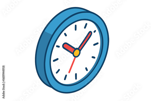 Clock isometric icon for web design. Time management concept. Vector cartoon illustration. Watch symbol for deadline, schedule, timer, and appointment. Flat design logo element.