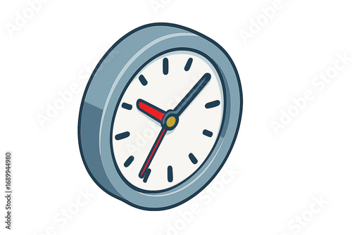 Clock isometric icon for web design. Vector cartoon illustration of a wall watch. Time management, deadline, and schedule concept. Simple flat timer logo element isolated.