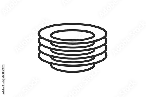 Stack of plates thin line icon. Clean dishes pictogram for kitchen, restaurant, or cafe. Minimalist tableware and dinnerware symbol for web, graphic design, apps, and banners.