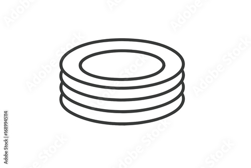 Stack of plates icon. Clean dishes pictogram. Simple thin line art for web design, apps. Minimalist vector illustration for kitchen, restaurant, and food service concepts.