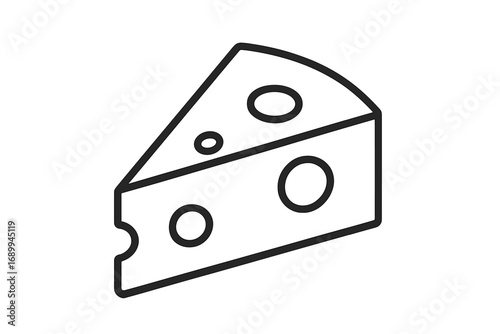 Cheese wedge piece outline icon. Swiss cheese symbol for graphic design. Vector line art illustration for app, web, menu. Dairy food product logo. Minimalist drawing.