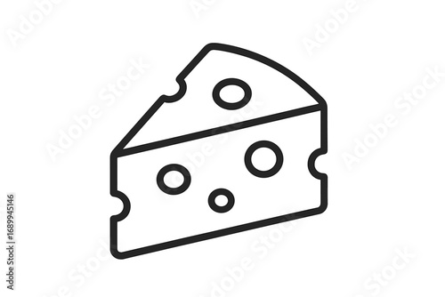 Cheese wedge icon. Slice of swiss cheese with holes. Outline symbol for food packaging or menu design. Dairy product linear pictogram. Gourmet food vector illustration.