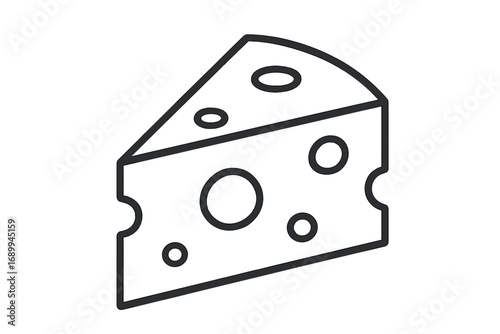 Piece of cheese outline icon. Wedge of Swiss, Emmental cheese slice with holes. Dairy food product vector linear symbol for graphic, web design, apps, logo, menu illustration.