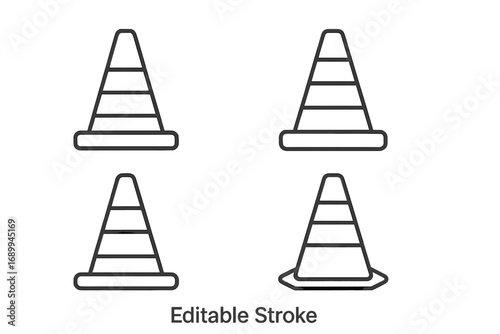 Traffic cone line icon set. Road pylon symbol collection for website and mobile app. Under construction, warning, and safety sign. Vector illustration, editable stroke.