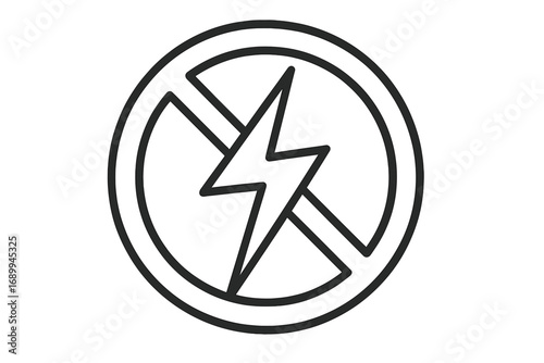 No electricity icon. Power outage, blackout warning symbol. Danger high voltage prohibited sign. Stop energy concept. Vector outline illustration for ui, ux, web, app design.