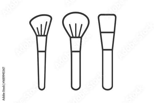 Set of cosmetic makeup brushes. Line art icons for powder, blush, foundation. Beauty salon tool. Minimalist vector illustration. Skincare and cosmetology concept graphic.