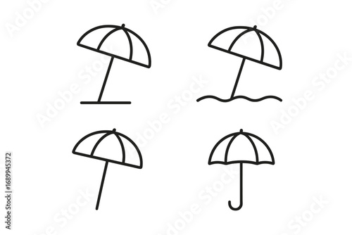 Parasol, sunshade, umbrella, beach protection icons vector set. Simple isolated line art collection for web, apps, cards, books, summer, outdoor, travel, leisure, safety