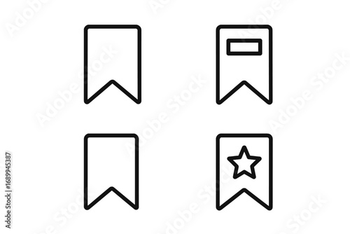 Bookmark line icon set. Save for later symbol collection. Favorite tag sign. Read, remember concept. Minimalistic linear pictogram for web and graphic design, apps, UI, UX.