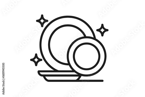 Clean dishes thin line icon. Sparkling plates vector illustration. Kitchen tableware concept for dishwasher advertising. Household chores, hygiene, washing symbol for web, apps.