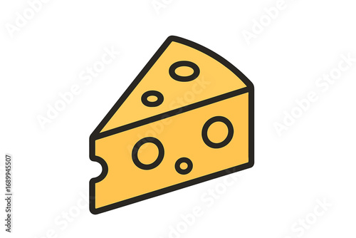 Cheese vector icon. Slice of swiss cheese with holes. Simple cartoon illustration for logo, web, app. Dairy food product concept. Yellow cheddar wedge flat design graphic element.