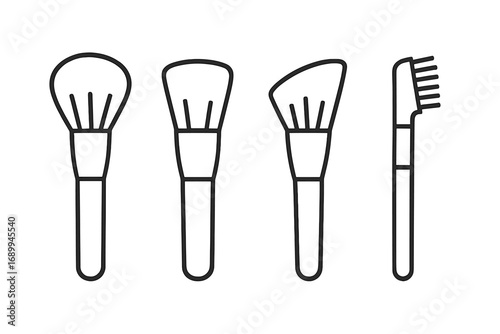 Makeup brush line icon set. Vector cosmetic tools for beauty, glamour. Powder, foundation, blush, angled contour, and eyebrow spoolie brushes for web and graphic design app.