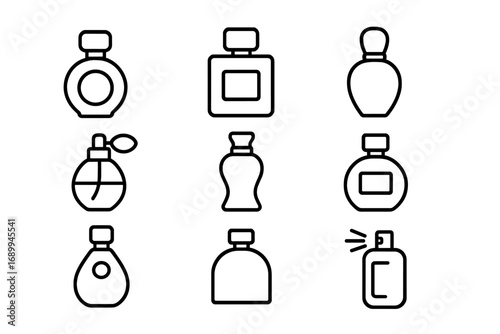 Perfume Bottle Line Icons, Fragrance Vector Set for Web, Books, Cards, Apps, Editable Stroke, Stylish Cartoon Illustration, Beauty and Cosmetic Design Elements