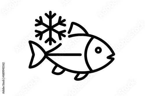 Frozen fish linear icon. Seafood concept. Pictogram for deep freeze food, grocery store, supermarket packaging, restaurant menu. Symbol of cold storage, fish market, freezing.