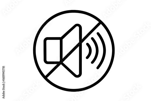 Mute sound icon. No audio symbol. Silent mode pictogram. Volume off button for UI UX design. Quiet zone sign. Vector illustration for web, app. Do not disturb concept.