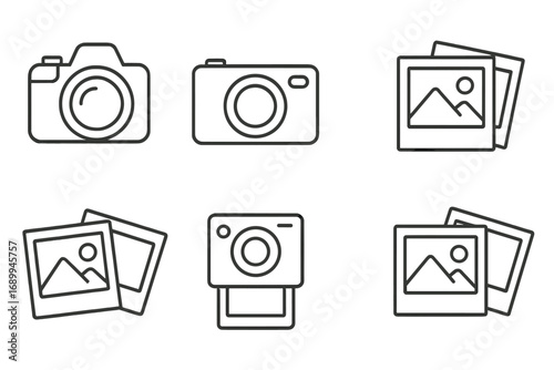 Camera and Photo Line Icon Set. Editable Stroke Vector for Photography, Digital Imaging, Polaroid, Snapshot, Gallery, Picture Frame, Minimal Outline. Infographics, Banners, Web, Articles.