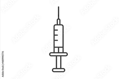 Syringe icon vector line illustration. Medical injection, vaccination concept. Health care symbol for apps, web. Simple outline drawing of a needle for drug or vaccine dose.