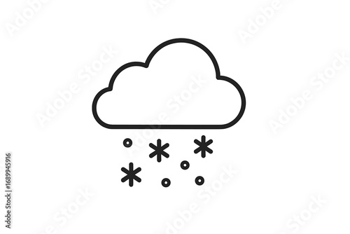 Snowing icon, weather forecast symbol. Simple cloud with snowflakes. Winter season, cold climate, snowfall sign. Outline vector graphic. Minimalist snowstorm, blizzard illustration.