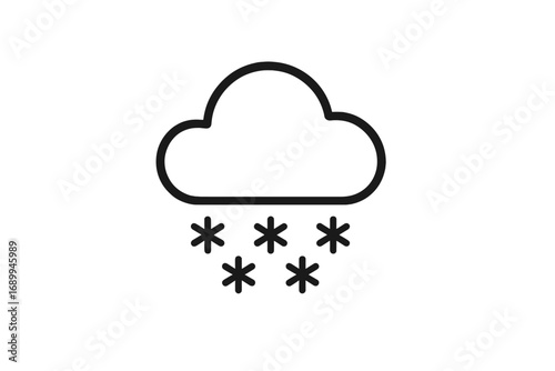 Snow weather icon. Snowing cloud with snowflakes symbol. Winter season, cold temperature, snowfall, blizzard forecast pictogram. Minimalistic outline vector for web design UI.