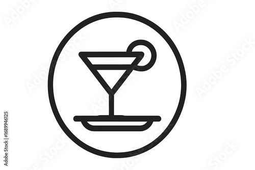 Cocktail glass line icon. Martini drink with lemon slice. Simple vector symbol for bar menu, party invitation, nightlife logo or mobile app. Minimalist outline illustration.