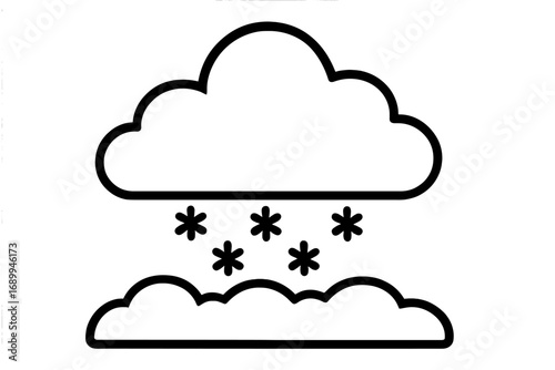 Snow cloud outline icon for weather forecast apps and web design. Vector illustration of snowfall, winter season, blizzard, snowflakes. Cold climate, freezing temperature symbol.