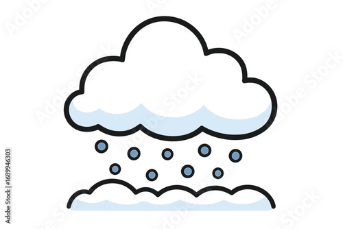 Snow cloud weather icon. Winter snowfall symbol for graphic and web design. Vector cartoon illustration of a snowstorm with snowflakes. Cold season linear outline graphic.