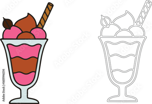 Delicious Ice Cream Sundae Illustration Vector Graphic