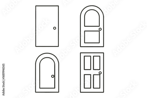 Door outline icon set. Simple linear collection of various entrance and exit shapes. Vector graphic for web, architecture, and real estate. Concept of choice and opportunity.