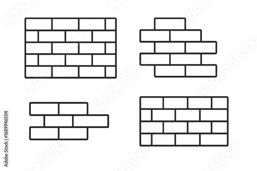 Brick wall line icon set. Simple brickwork outline symbol collection. Masonry and construction vector graphic. Building exterior pattern. Architecture block element design.