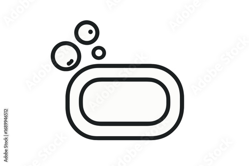 Soap bar with bubbles vector icon. Simple line art illustration for hygiene, cleaning, and personal care concepts. Minimalist symbol for bathroom, wash, and sanitary products.