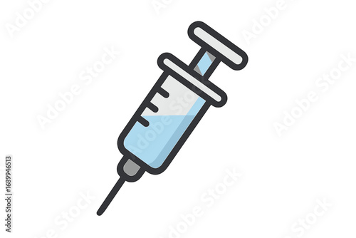 Syringe icon vector illustration. Medical injection and vaccination concept. Vaccine shot for immunization and healthcare. Medicine dose for drug treatment. Cartoon style graphic.