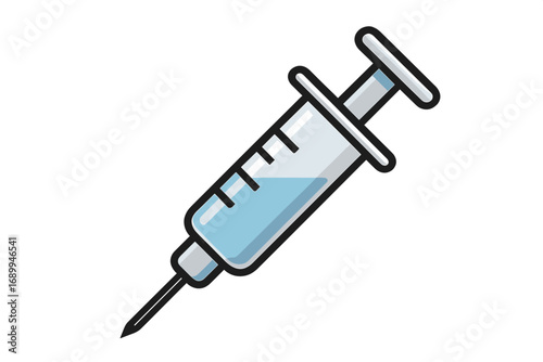 Syringe vector icon. Medical cartoon illustration for vaccination, injection, and healthcare concepts. Needle with dose of medicine or vaccine for immunization treatment.