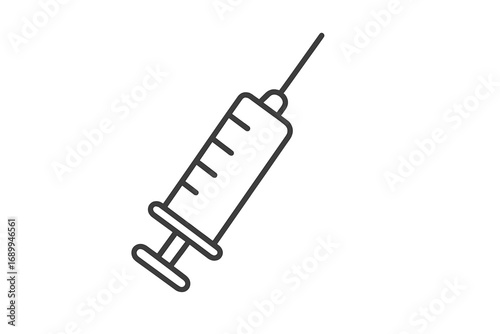 Syringe icon vector line art. Medical injection, vaccine, and medicine symbol. Health care, treatment, and vaccination concept illustration. Simple needle dose outline graphic.