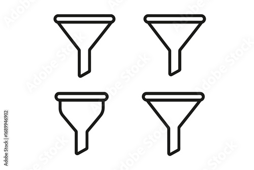 Linear funnel icons set for graphics, designs, advertising, books, and apps with transparent background, simple vector illustration collection, business, marketing, and digital concept symbols