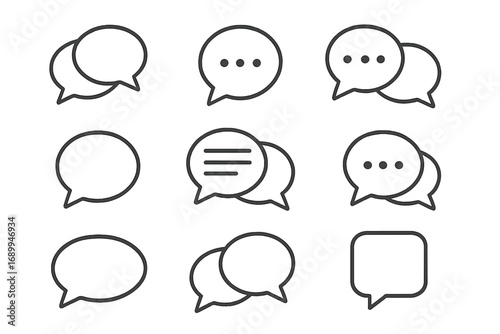 Speech bubble icons set for communication and dialogue. Outline chat, comment, conversation balloons. Editable stroke linear vector. Messaging, infographics, article, book design elements.