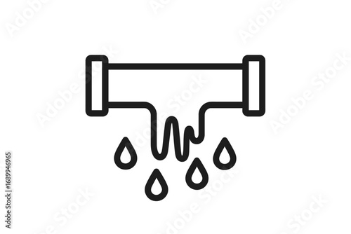 Burst frozen pipe with water leak line icon. Plumbing emergency and water damage from cold winter weather. Vector illustration for repair service, insurance, and warning signs.